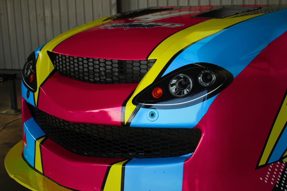 Close up of a race car livery