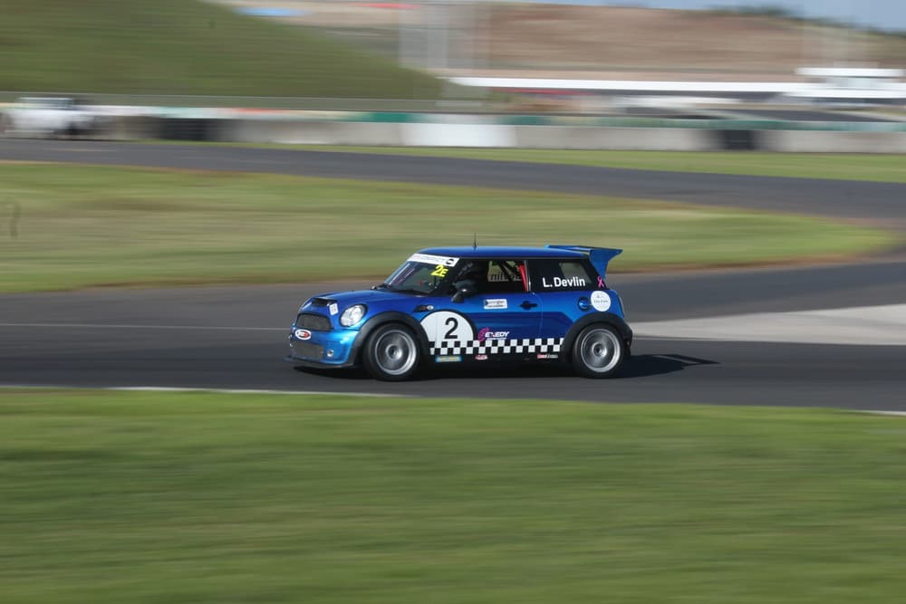 Historic Mini race car cornering